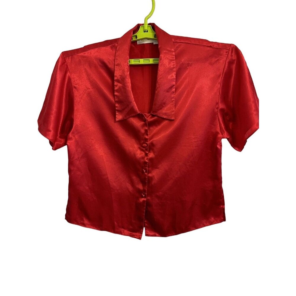 Vintage 90s Gold Label Victoria Secret Satin Red Silky Sleepshirt Nightshirt S